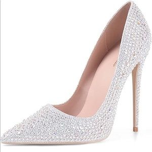 Elisabet Tang Women Pumps, Pointed Toe High Heel Glitter Rhinestone Prom Formal